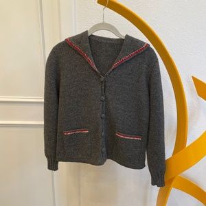 Vintage hand knitted button down sailor sweater.  Size s/m.  Gray wool.